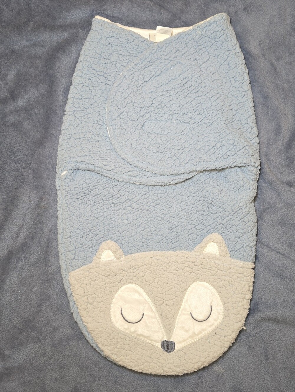 Chick pea Light Blue Sherpa Baby Sleep Sack with Fox Applique
